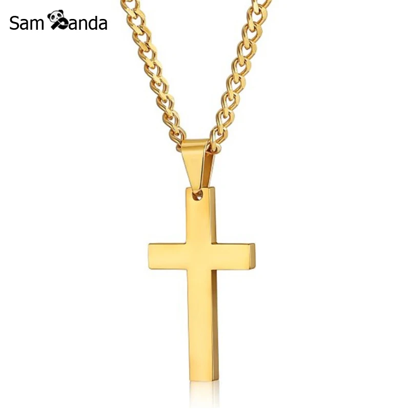 

New Cross Necklaces & Pendants For Men Stainless Steel Gold Colour Male Pendant Necklaces Prayer Jewelry Friend Gift