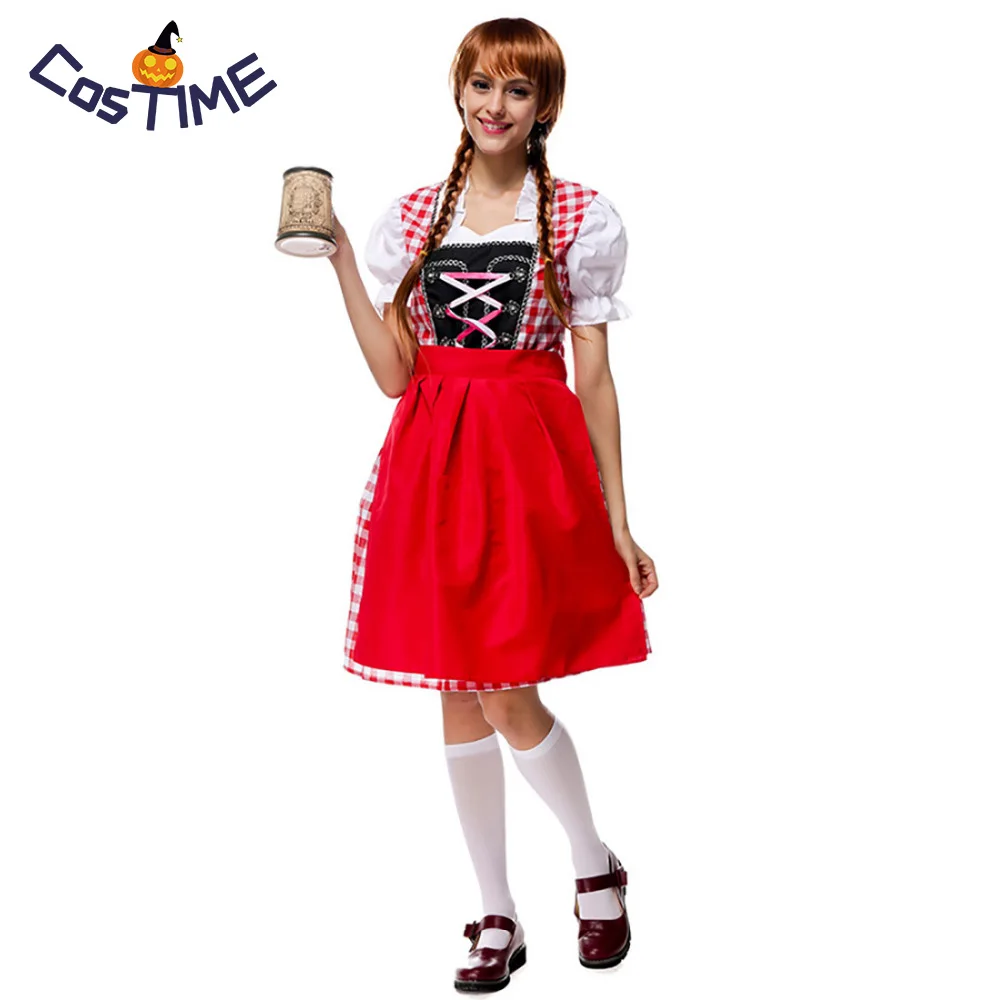 Beer Stein Babe Two piece Women's Bavarian Bar Maid Costume Oktoberfest Beer Girl Dress with