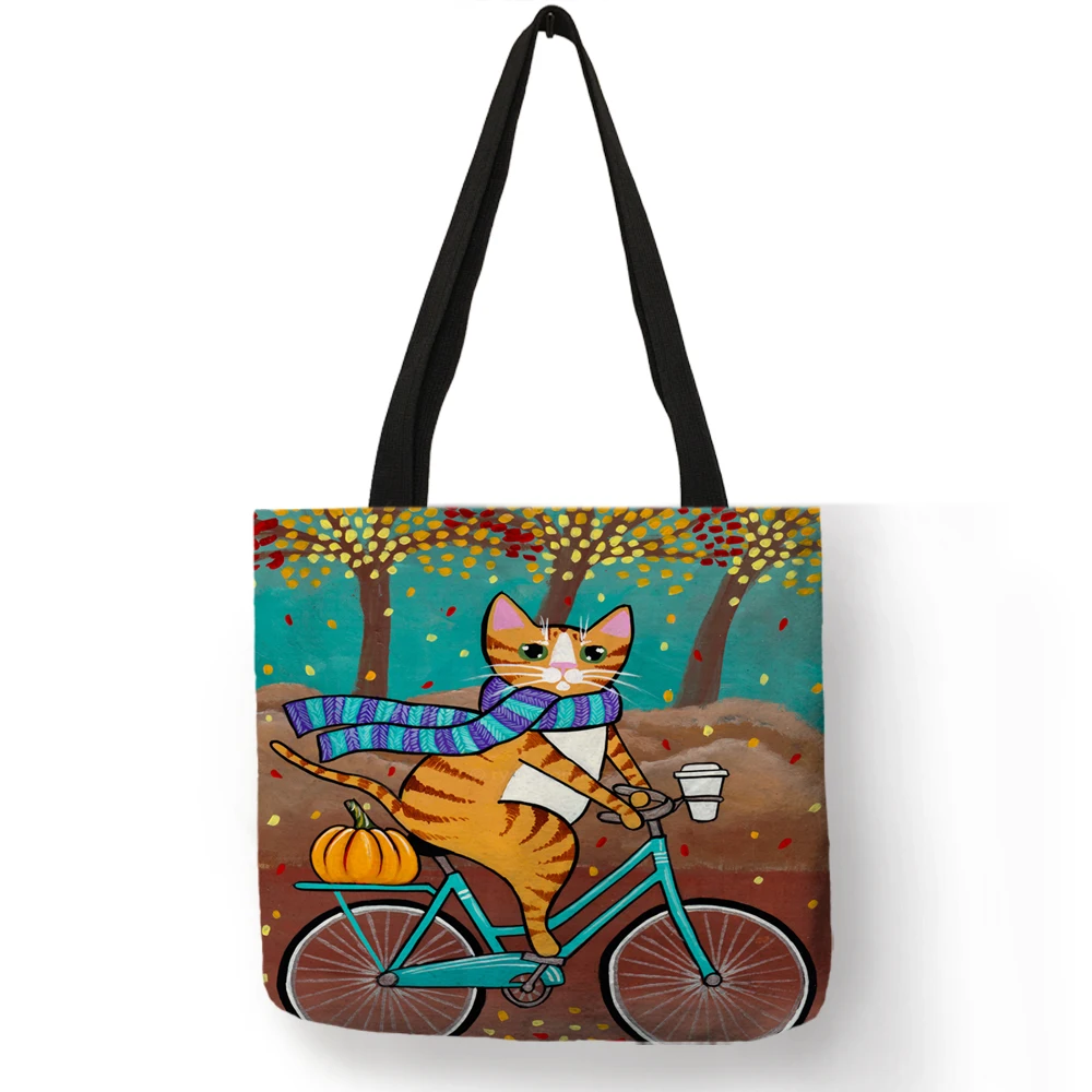 Personalized Cat Tote Bag For Women Lady Folding Reusable Linen Shopping With Print Travel School Bags Handbag huismerk kopen in de aanbieding Personalized Cat Tote Bag For Women Lady Folding Reusable Linen Shopping With Print Travel School Bags Handbag huismerk kopen in de aanbieding