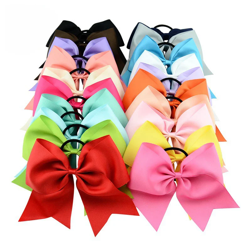 

20pcs/lot Girl Hair Bows Cheerleading bows Grosgrain Girls hair bands For kids children Elastic Hair Band Hair Accessories