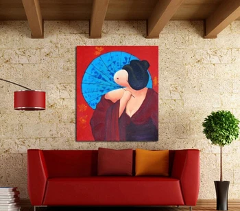 

Modern Figure Painting Chubby Women with Umbrella Canvas Oil Painting On Canvas Wall Art Decoration Art Picture