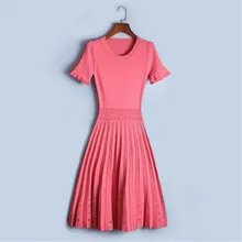 Runway Women Dresses High-end Fashion Luxury 2018 NEW Summer Hollow Out Elastic Short Sleeve Knitted Dress Female Sexy Vestido