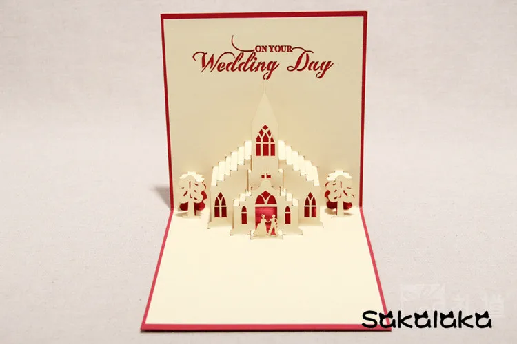Креативная 3D Ручная работа на заказ свадебная часовня поздравительная открытка Подарочная бумажная вырезанная Свадебная пригласительная открытка