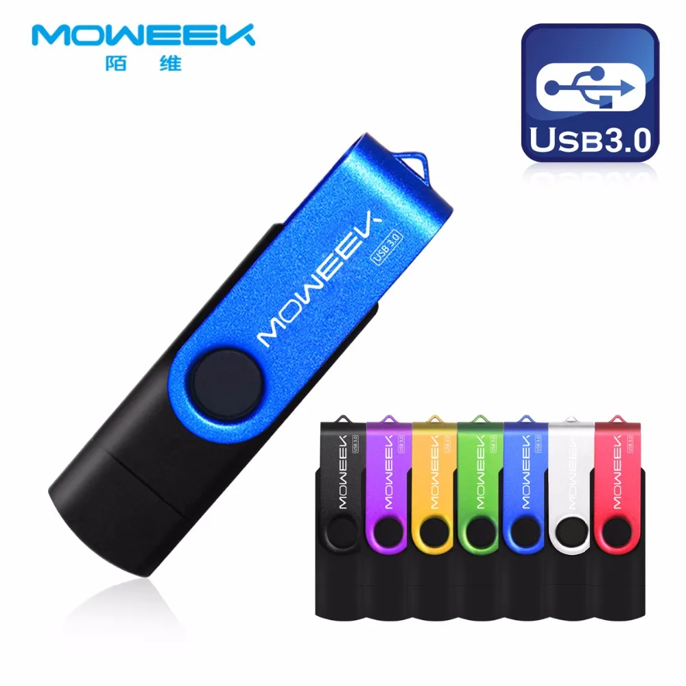 

Moweek Fashion OTG Flash Drive 128gb USB3.0 Pen Drive 32gb 16gb Metal Pendrive 8gb Rotating Memory Stick U Disk for Android OTG