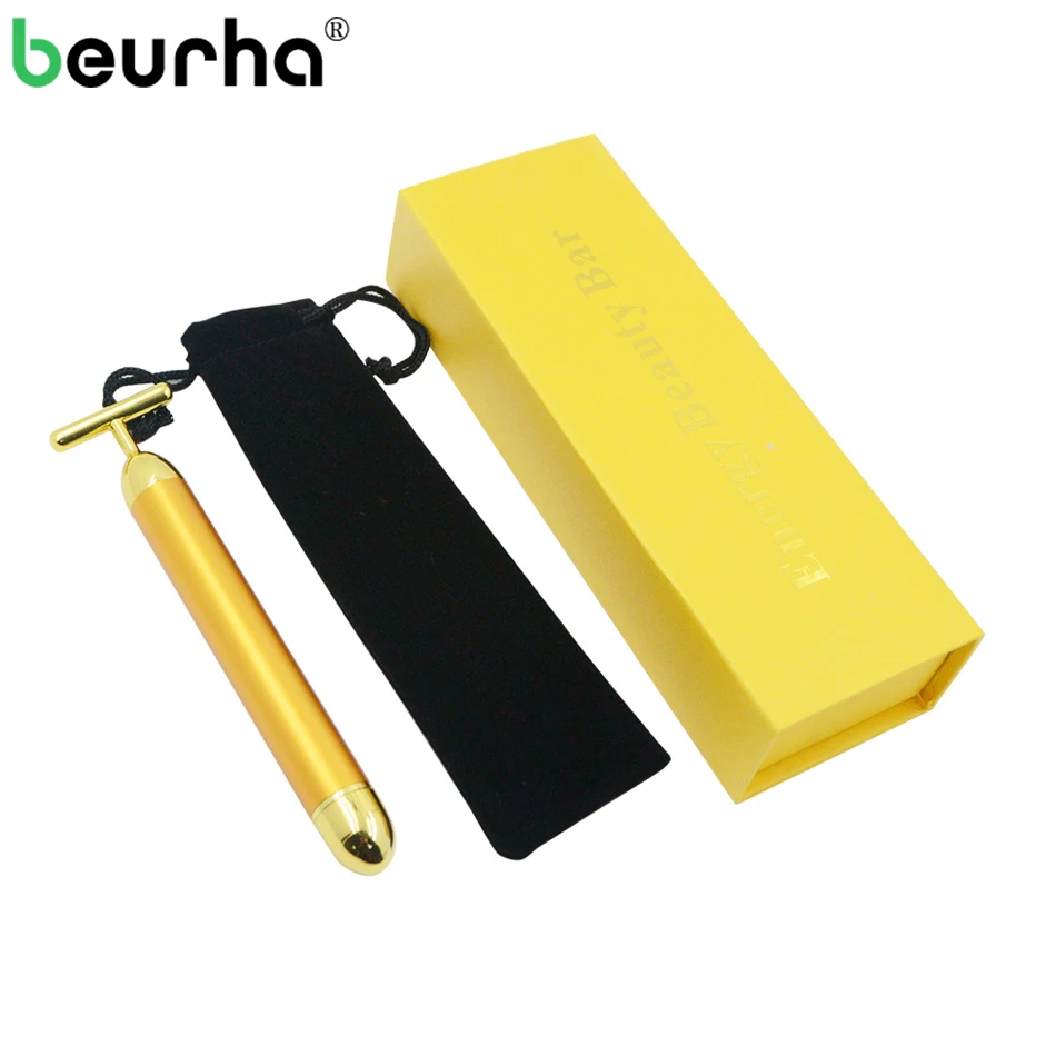 

Beurha Slimming Face 24k Gold Vibration Facial Beauty Roller Massager Stick Lift Skin Tightening Wrinkle Bar Face Massage Sticks