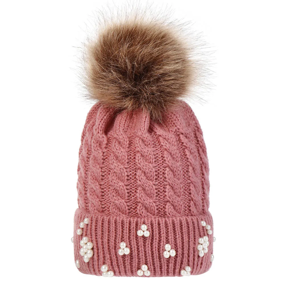 

Twist Hat Winter Pom pon Beanie for Baby New Knitted Wool Hat Unisex Thick Warm Faux Wool Ball Pearl Nail Hat Beanie Pom Pom