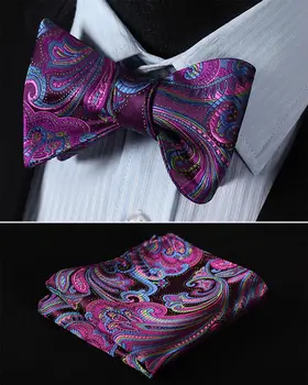 

BF422K Hot Pink Green Floral 100%Silk Jacquard Woven Men Butterfly Self Bow Tie BowTie Pocket Square Handkerchief Hanky Suit Set