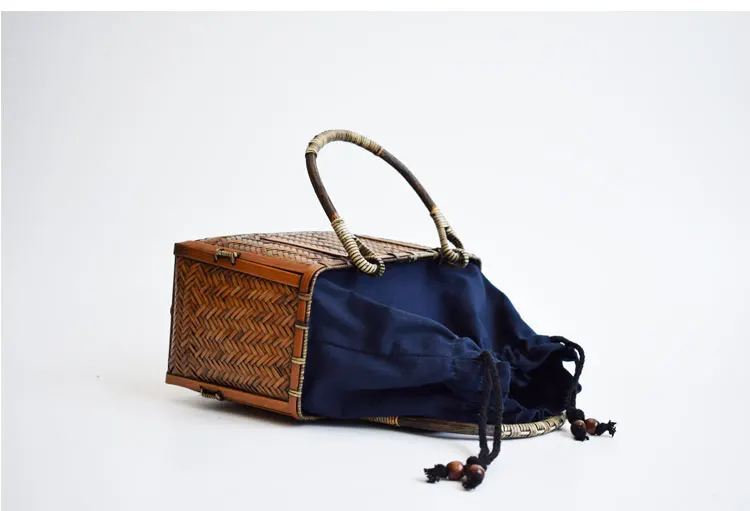 Ручная работа бамбуковая тканая сумка стильная женская цветочная корзина, элемент декора фотография Ремесленная сумка A4532