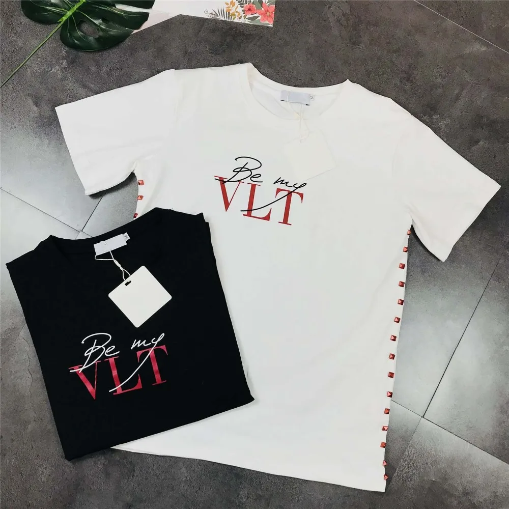 

Women's Brands tees 2019 Summer Casual Cotton Round neck Designer Rivets be my VLT Letter print Woman t-shirt Size s-xxl -1