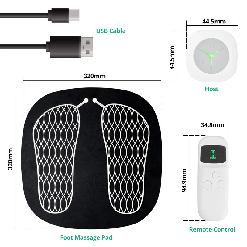 EMS стимулятор мышц ног ABS физиотерапия Восстанавливающий педикюр Tens вибратор для ног беспроводной USB Массажер с подзарядкой коврик