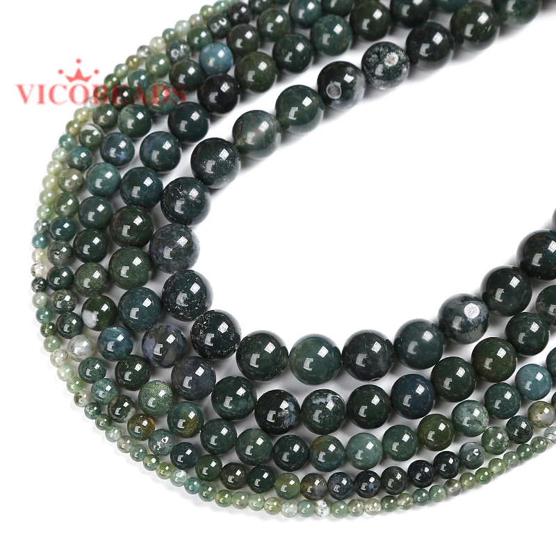 

Natural Stone Moss Agates String Loose Round Beads Strand 4 6 8 10 12 14 MM DIY Charms Beads For Jewelry Making