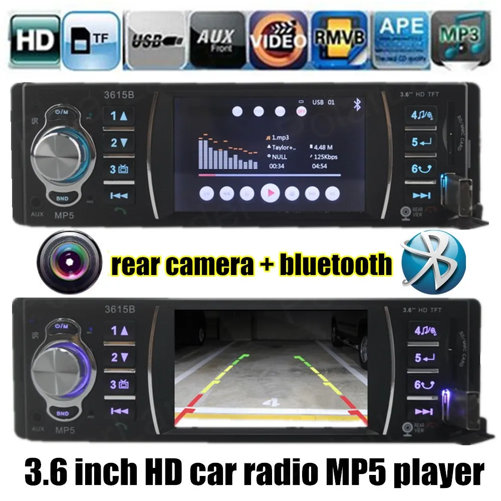 3.6" Inch 1 DIN bluetooth Car MP5 Player MP4 radio support Rear View