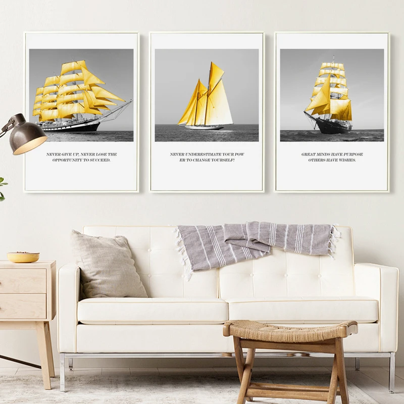 

Modern Abstract Golden Sailboat Photographing Picture Canvas Art Painting Print Poster Wall Living Room Bedroom Home Decor Mural