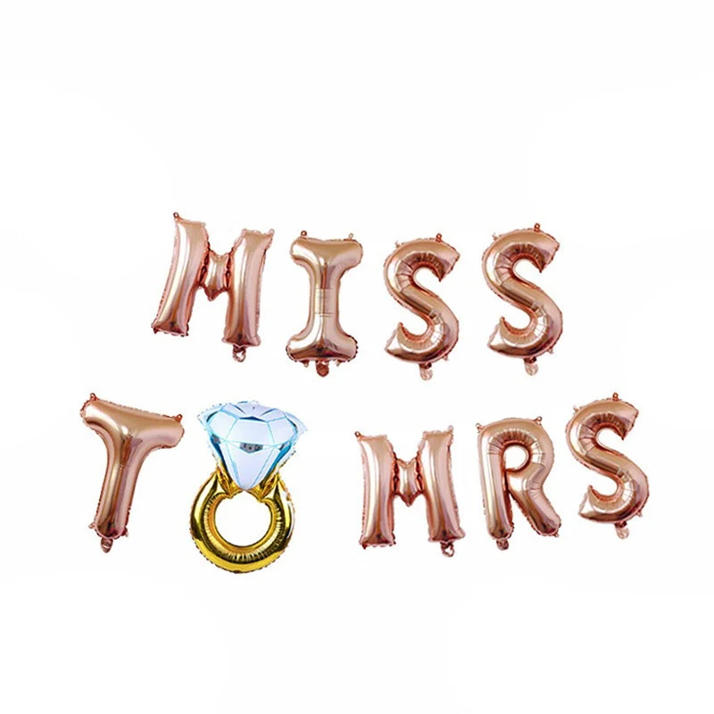 Wedding Bridal Shower 16inch Gold Silver Bride To Be Letter Foil Balloons Diamond Ring Balloon for Hen Party Favors Decoration