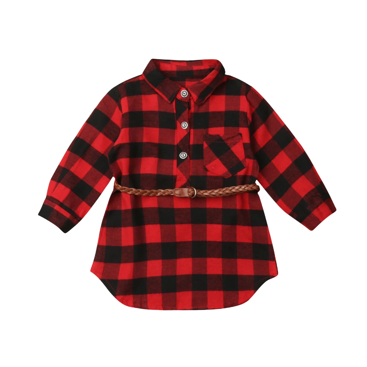 

Hot 0-5T Christmas Costume Toddler Newborn Dress Kids Baby Girls Red Plaid Long Sleeve Belt Princess Party Cotton Dress Clothes