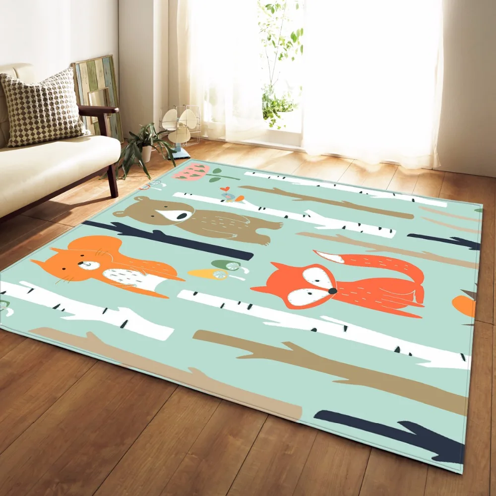 Black Antlers Living Room Area Rug for Kids Play Mat Unicorn 3D Carpets Cartoon Animal Bedroom Rug Flannel Memory Foam Doormat