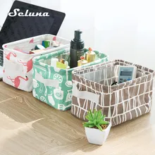 Cesta de almacenamiento de escritorio lindo estampado impermeable hogar organizador de algodón Lino caja de almacenamiento de artículos diversos gabinete ropa interior bolsa de almacenamiento