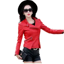 Искусственная кожа куртка для женщин весенняя одежда короткая изящная кожаные пальто с длинным рукавом Плюс куртки красный