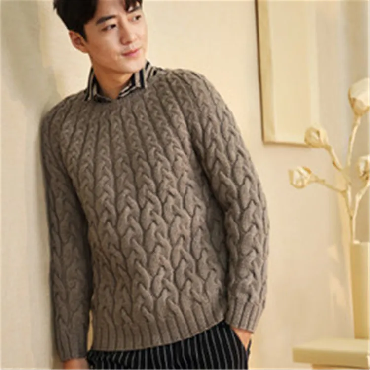 100% ручная работа из чистой шерсти толстый витой вязаный мужской модный однотонный тонкий H-прямой пуловер свитер один и более размер