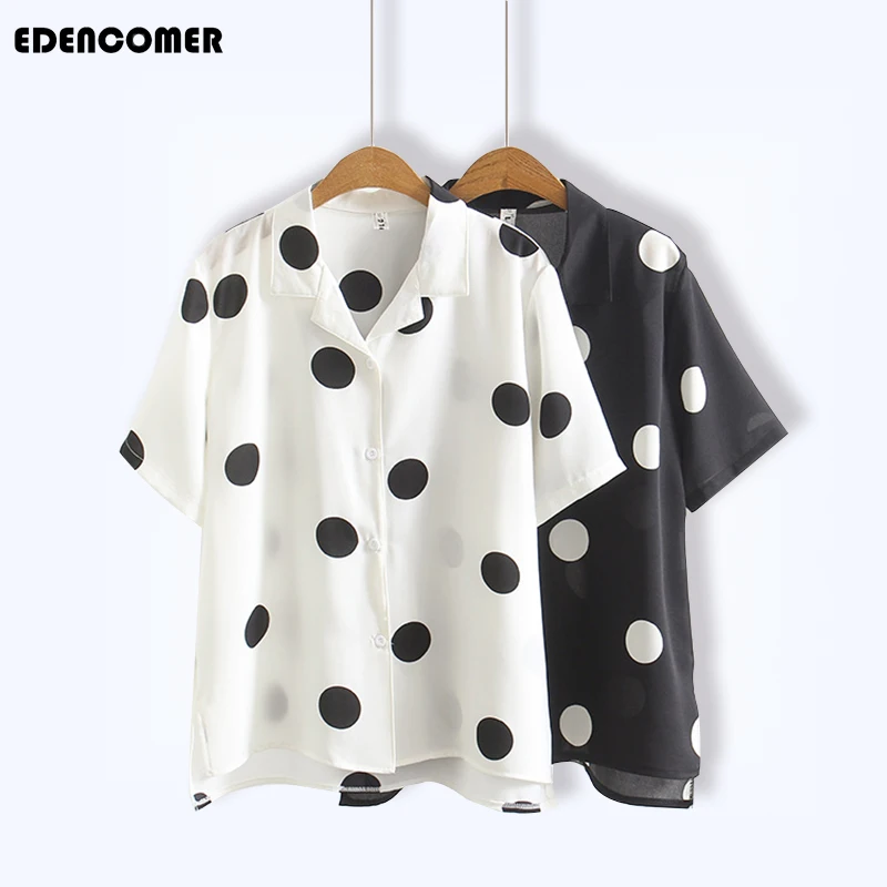 

Large Size Women's Wear Summer 2019 New Big Point Chiffon Blouse Comfortable Breathable Short Sleeve Tops Short Sleeve