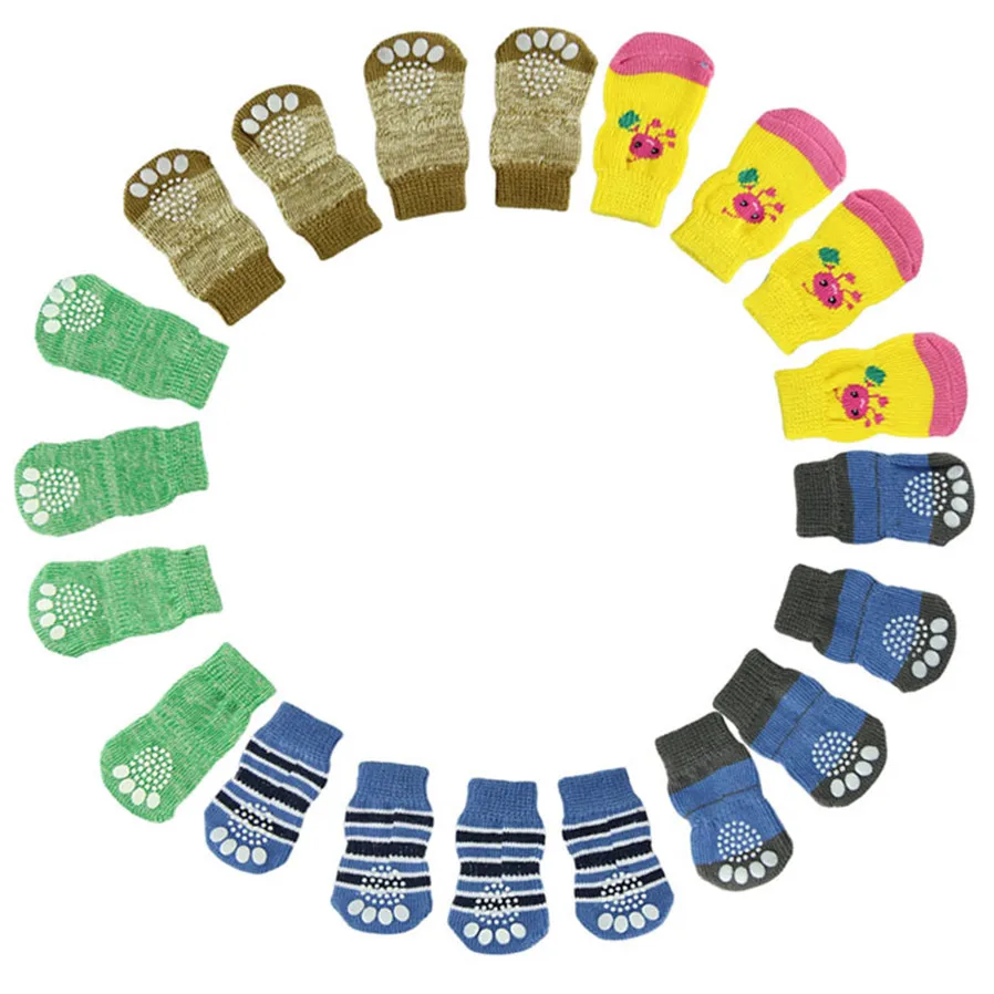 

D3 Fashion 4Pcs Cute Puppy Dogs Pet Knits Socks Anti Slip Skid Bottom jul19
