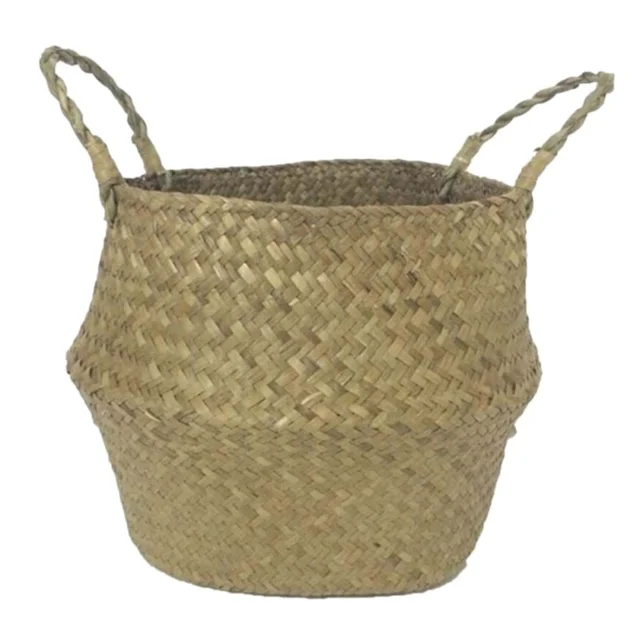 Home Garden Seagrass Wickerwork Basket Rattan Foldable Hanging Flower Pot Planter Woven Dirty Laundry Basket Storage Basket