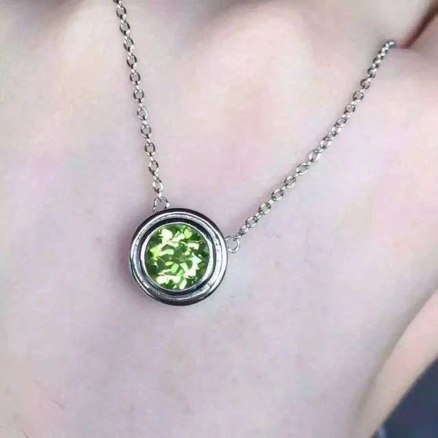 Природный зеленый бирюзовый камень Цепочки и ожерелья Природный камень кулон Цепочки и ожерелья S925 серебро Мода простой круг женщин