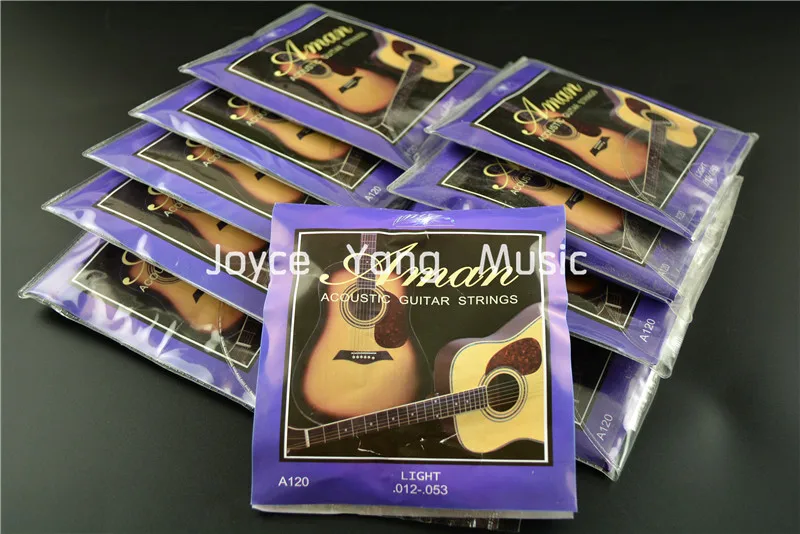 

10 Sets of Aman A120 Acoustic Guitar Strings 1st-6th Steel Strings 012-053 Light Gauge Free Shipping