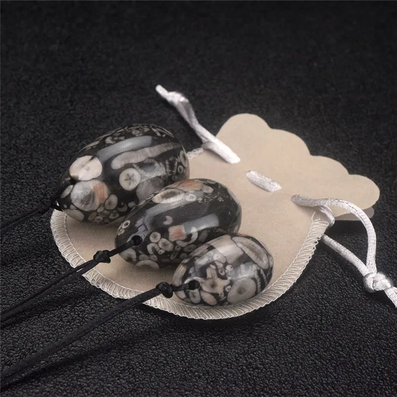 

3 PCS Drilled Natural Crinoid Fossil Jasper Egg Pelvic Kegel Exercise Vaginal Tightening Love Eggs