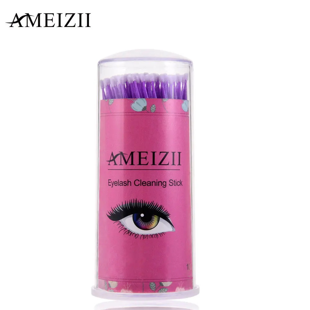 AMEIZII 100 шт./упак. прочный Micro кисти для макияжа накладные ресницы индивидуальные одноразовые Кисти аппликаторы палочки инструменты для макияжа - Handle Color: purple S