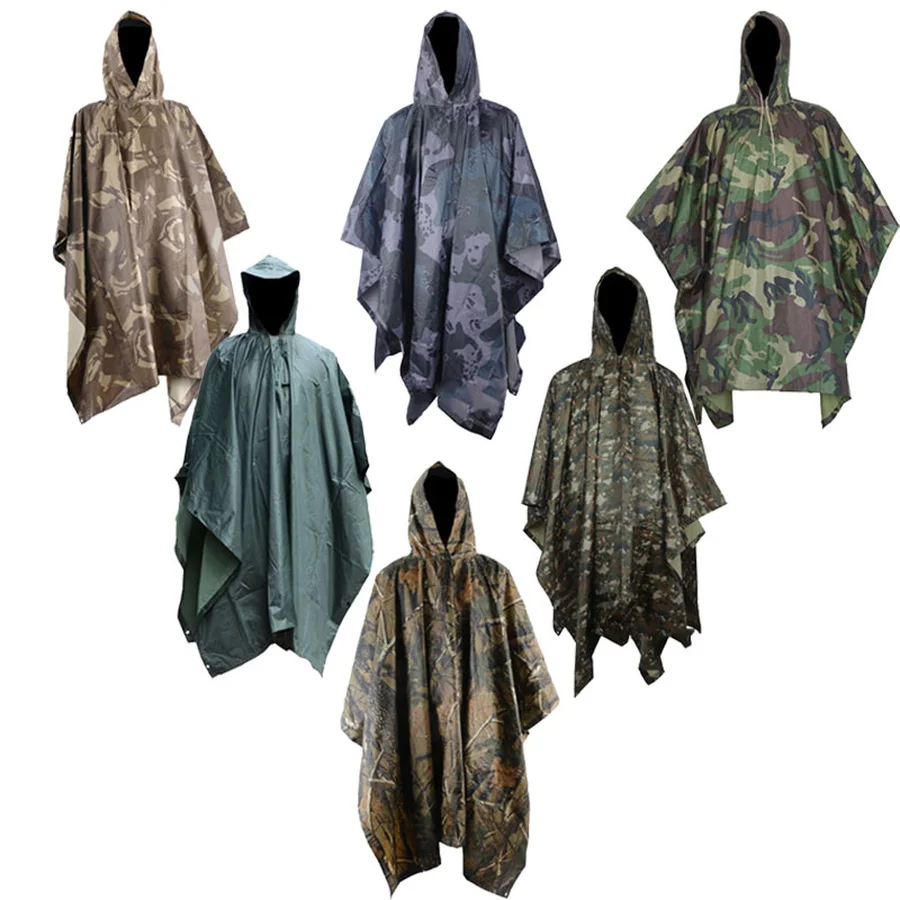 

Multifunction Military Waterproof Raincoat Camo Outdoor Hiking Raining Poncho Camping Fishing Motorcycle Mens Rain Poncho R5C030