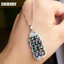 Цепочки и ожерелья натуральный сапфир драгоценный камень кулон Твердые стерлингового серебра 925 глубокий синий камень Дамская Ювелирные украшения