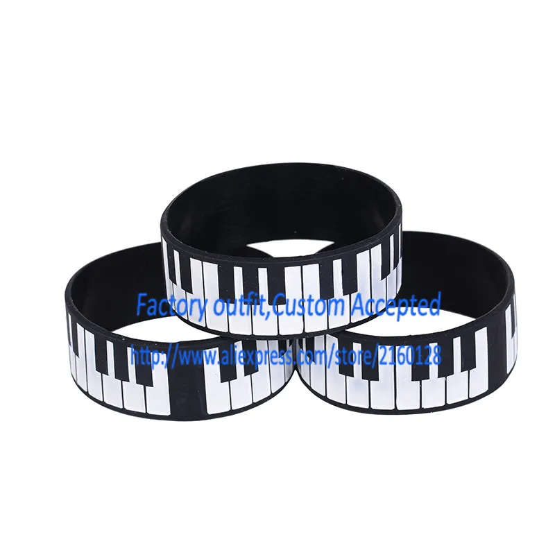 1PC 1" Wide Printed Big Piano Keys Silicon Wristband Bracelet for Music Fans Custom Your Logo Accepted