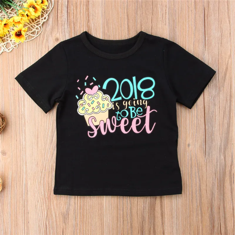 2018 Милая одежда для малышей девушки печатных Tee Мягкий хлопок футболка с круглым