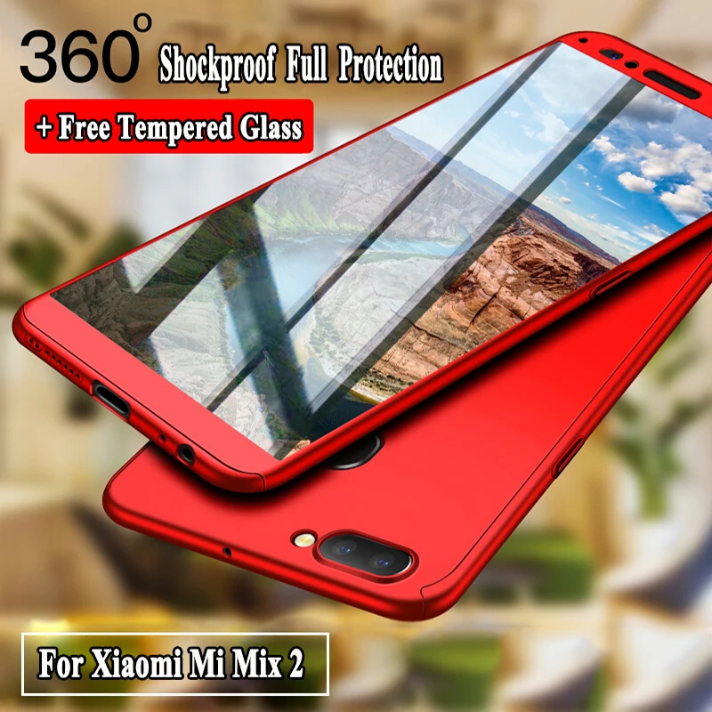 360 Degree Full Protective Protection Case For Xiaomi Mi Mix 2 Mix2 Cover Hard With Free 9H Tempered Glass Screen Protector |