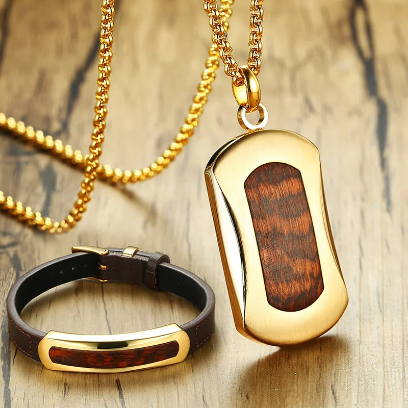 

Gents Jewelry Sets Exotic Snakewood Adjustable Bracelet Pendant Necklace for Men Luxurious Expensive Letterwood Jewellery 24
