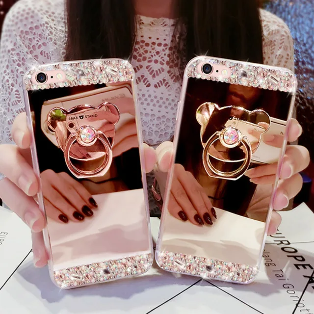 

Luxury Girl Woman Lady 3D Bear Ring Holder Diamond Mirror Phone Case for Samsung Galaxy J1 J2 J3 J310 J5 J7 J120 J210 J710 Prime