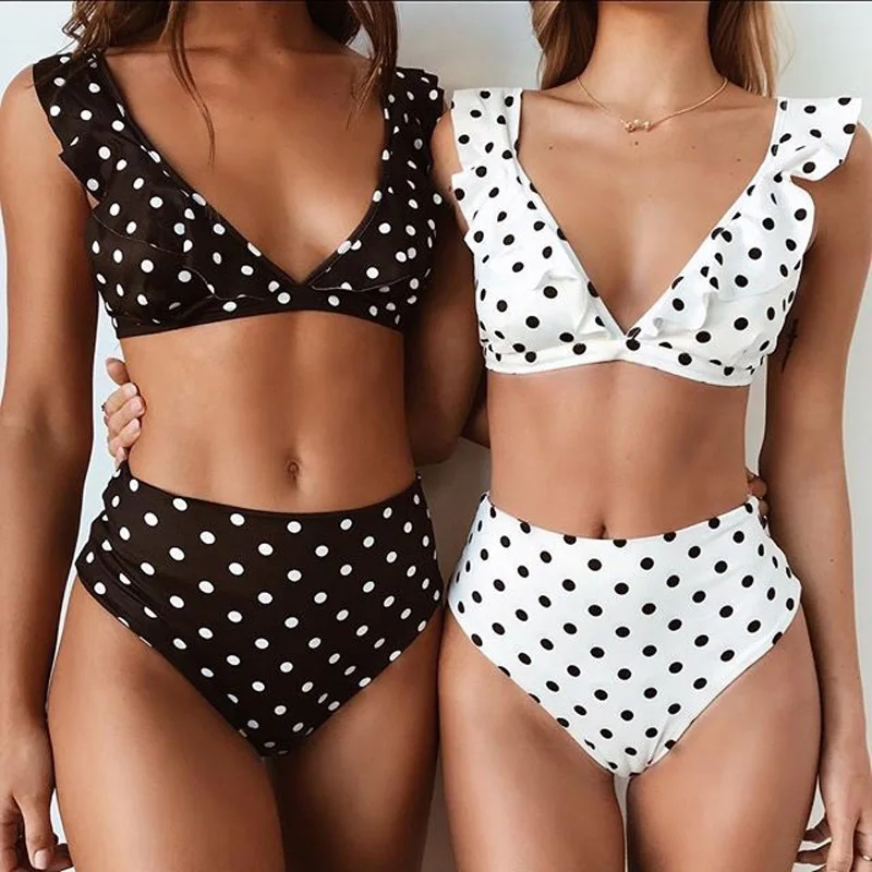 

Dot Bikinis 2019 Mujer Push Up Bikini Swimsuit Women High Waist Swimsuits Beach Two Pieces Bathing Suit Woman Swimwear Ruffle