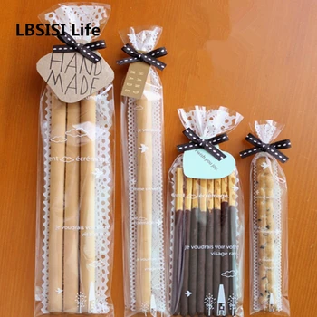 

LBSISI Life 100pcs Finger Biscuit Cookie Bags White Lace Long Plastic Gift DIY Kraft Card Packaging Cupcake Self Adhesive Bag