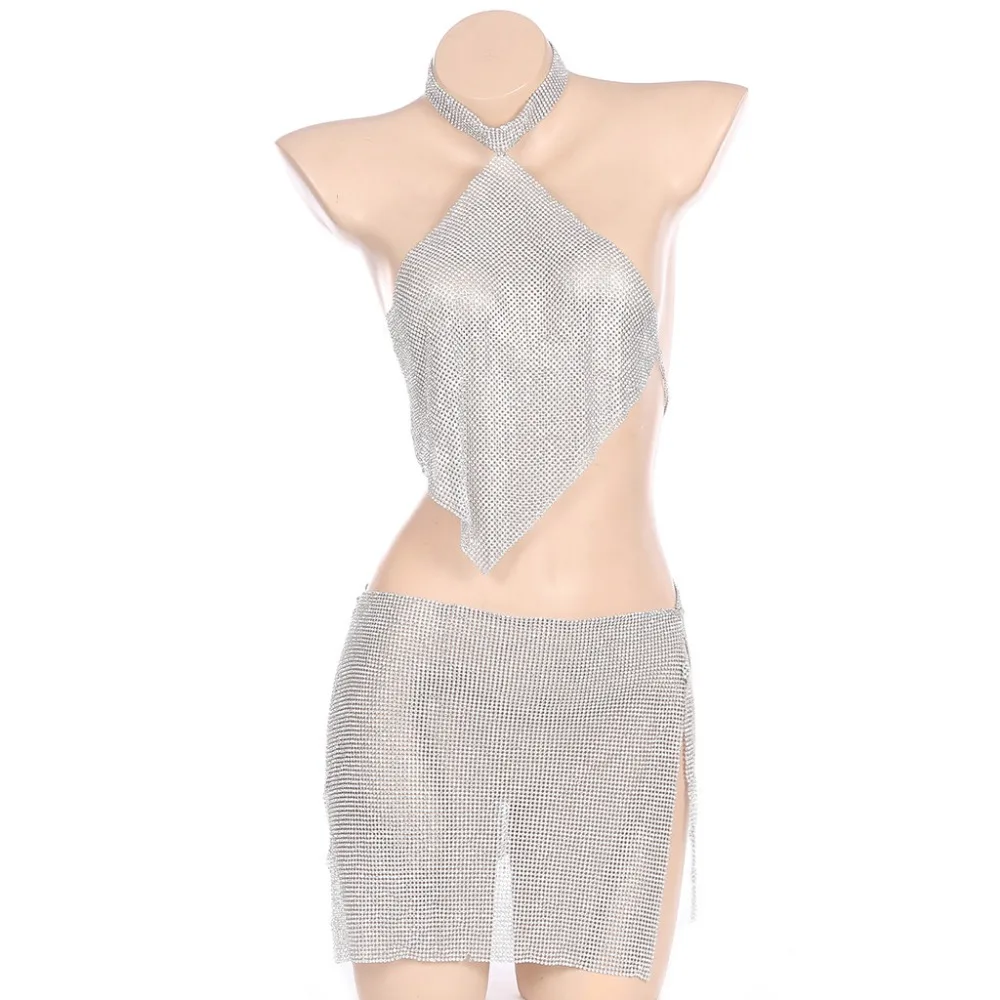 

Multiple Colors Sequins/Rhinestone Body Chain Dress Metal Mesh Bra Choker Chainmail Charm Female Party Club Jewelry
