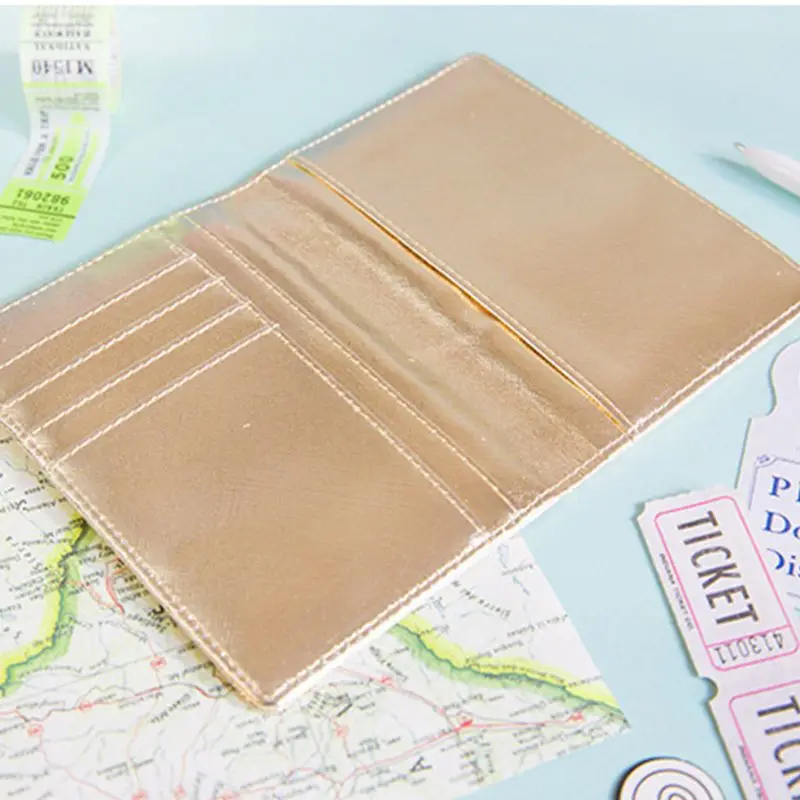 Fashion Women Hologram Embroidered Travel Accessories Lady Passport ID Card Cover Holder Case Protector Organizer PU Clutch Bag