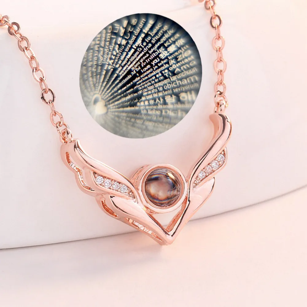 

New 100 Languages Necklace I Love You Valentine's Day Present Memory Projection Necklace Jewelries Accessory Choker Necklaces