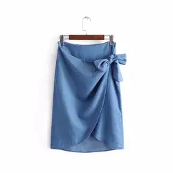 Jenny & Dave BTS юбка женская Англия Стиль Асимметричный бант до колена сексуальные синие натуральные однотонные юбки женские большие размеры