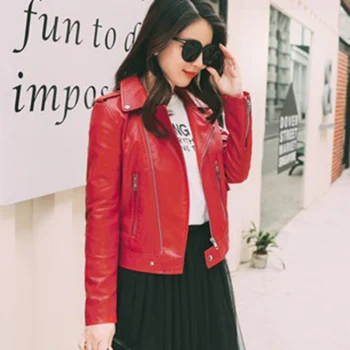 

2019 Leather Female Short Paragraph Spring New Pu Leather Jacket Slim Slimming Fashion Personality Versatile Locomotive Wild AA3
