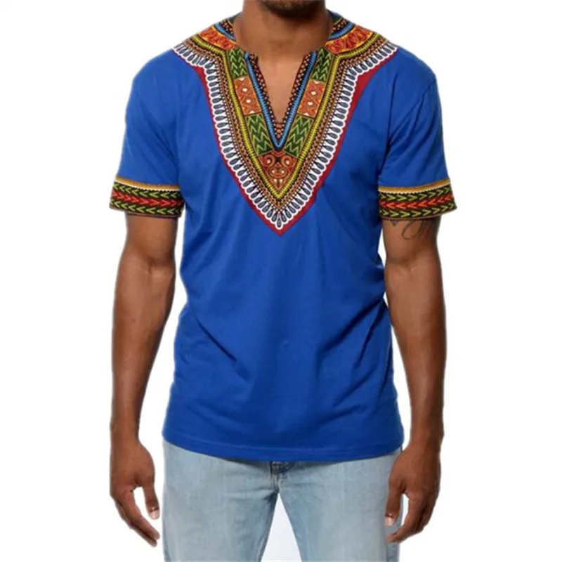 BAIBAZIN африканская одежда африканская Дашики традиционная длинная рубашка Дашики Мужская рубашка макси футболка Летняя мужская одежда мужская футболка - Цвет: Синий