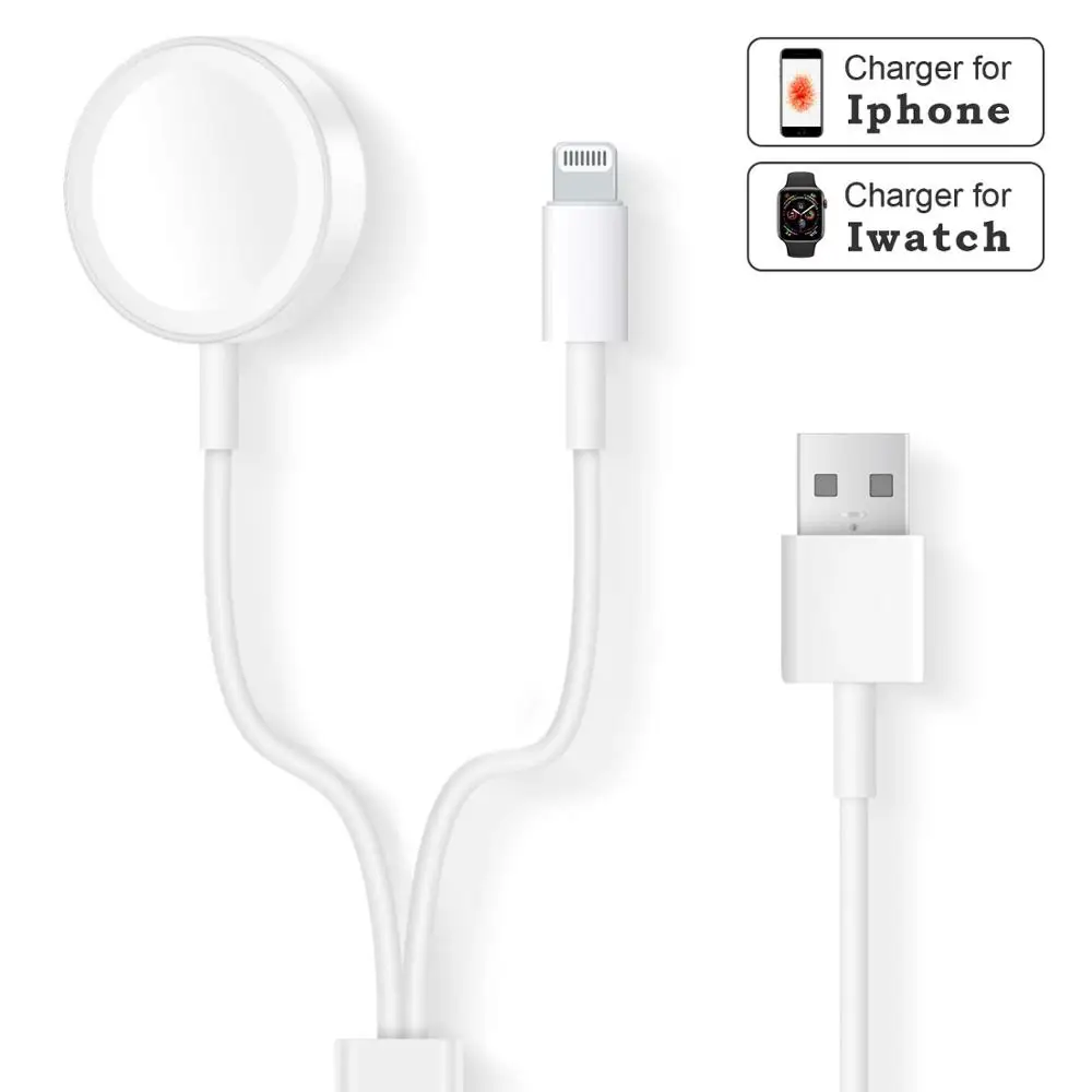 

Compatible with i Watch Apple Watch Charger 2 in 1 iPhone Charger Portable Cable Compatible with for Apple Watch Series 4/3/2/1/