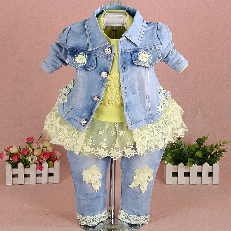 Комплект одежды для девочек из 3 предметов, детский джинсовый комплект для девочек, комплекты одежды для маленьких девочек на день рождения, комплект одежды: куртка+ футболка+ джинсы