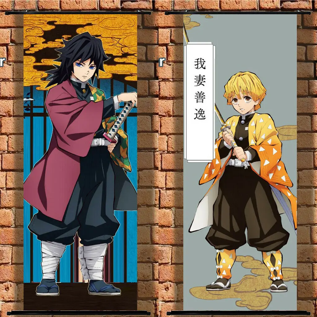 Тканевый плакат настенный свиток Kimetsu No Yaiba Demon Slayer Agatsuma Zenitsu 105x40 см | Дом и сад