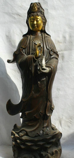 

JP S0524 24" Chinese Bronze Gild stand Kwan-yin Guan Yin Boddhisattva Goddess Vase Statue