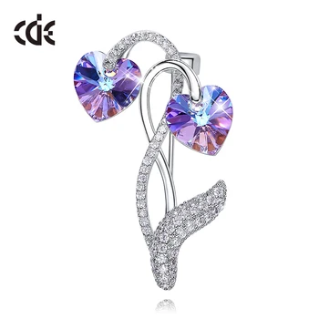 

CDE Bijouterie Trendy Plant Brooches for Women Purple Heart Crystals from Swarovski Brooch Pin Fashion Jewelry Accessories